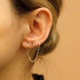 solid gold miami chain double earhole earring charm