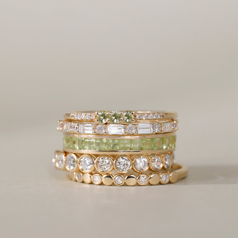 sarah elise gold diamond peridot ring stack