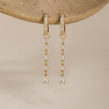 Pair of dainty hanging huggie charm with 4 diamonds in 14k solid gold