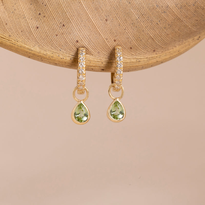 Pair of drop peridot charm huggies with diamonds gift for her
