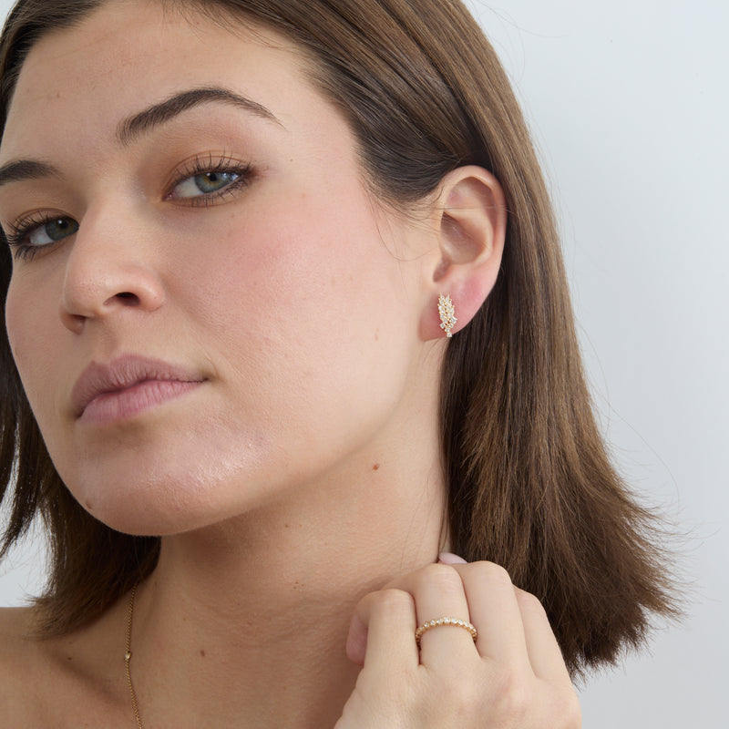 White Diamond Leaf Stud Earrings, Emilia