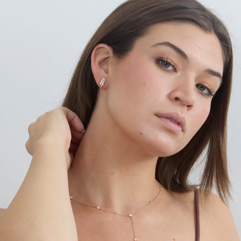 White Diamond Leaf Stud Earrings, Emilia