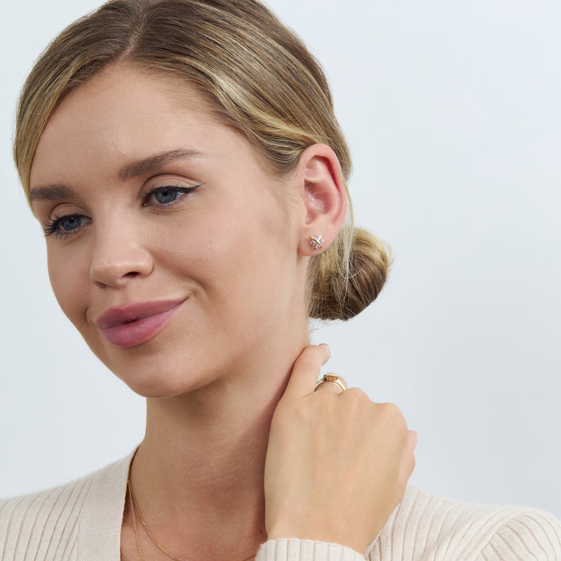 Criss-Cross Pink Sapphire Studs, Sade