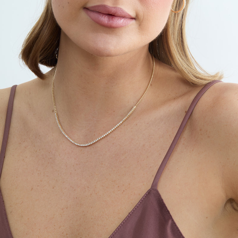 Diamond Tennis Necklace with Cuban Chain, Mackenzie