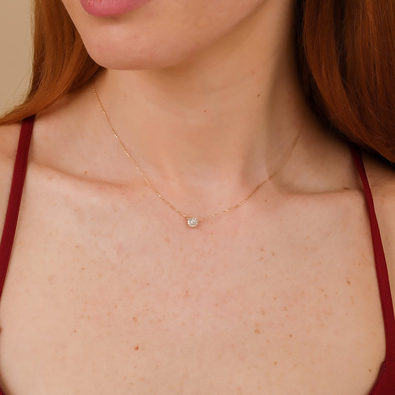 dainty solid gold natural diamond disc pendant necklace for her