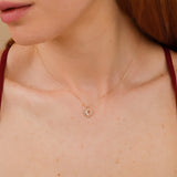 dainty solid gold moon in sun pendant with natural diamonds for her