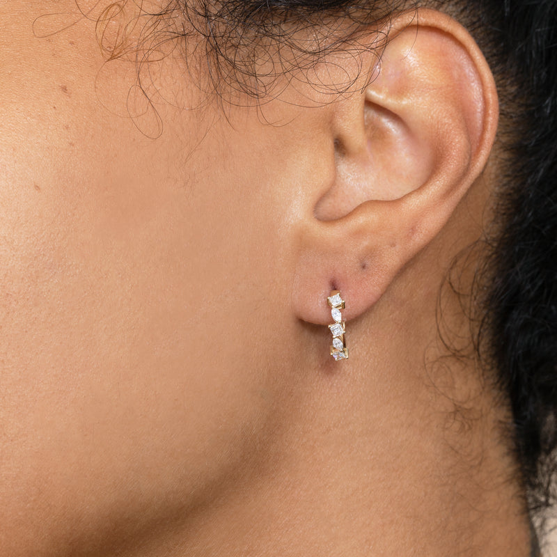 14k solid gold hoop earring with mixed diamonds