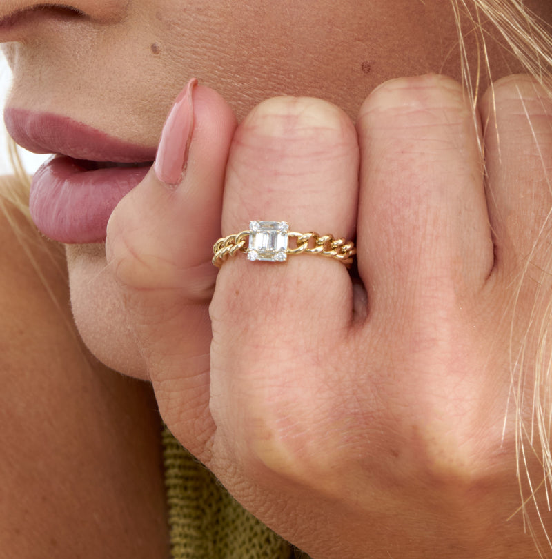 natural white diamond link chain band