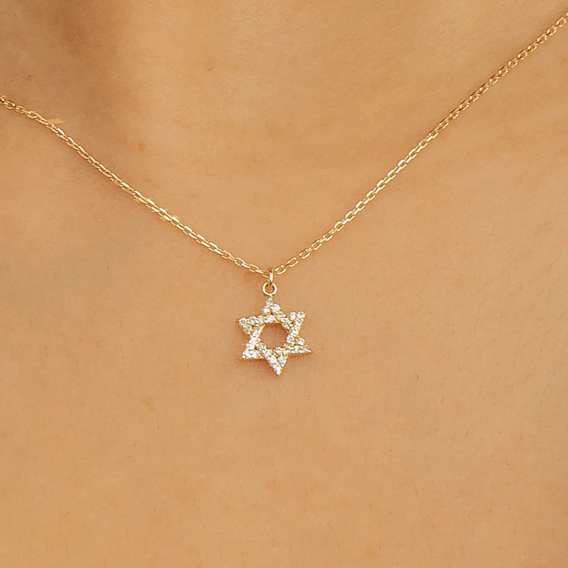 Dainty Star of David Charm Necklace, Bia
