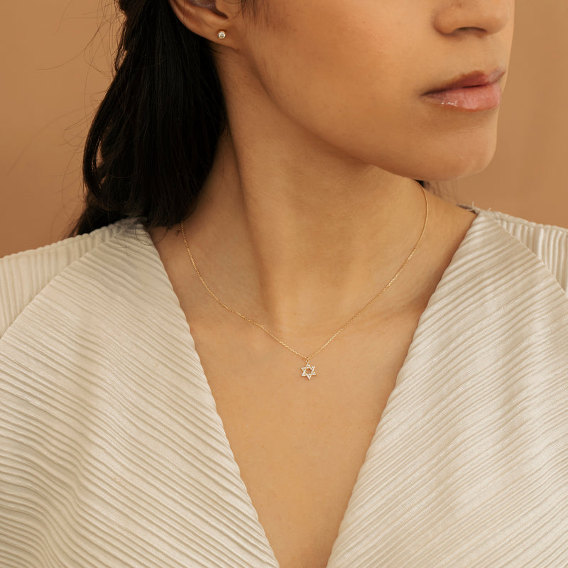 Dainty Star of David Charm Necklace, Bia