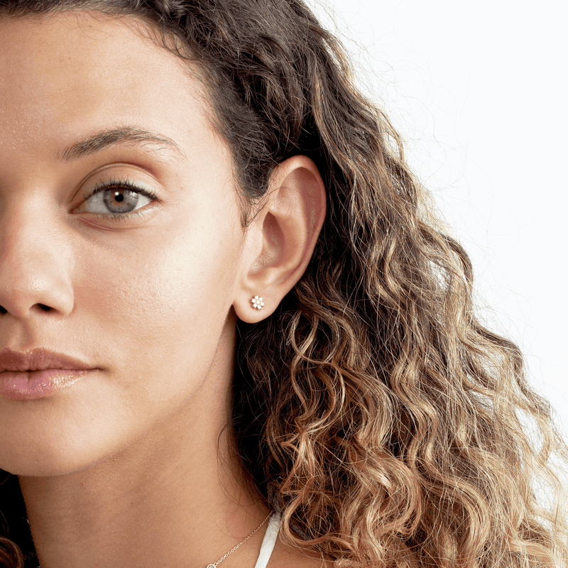 14k gold diamond flower studs for her