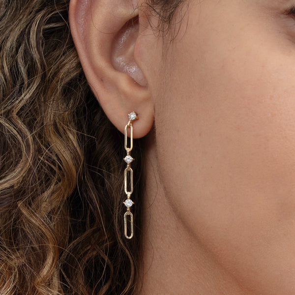 paperclip earrings attached with diamonds earring