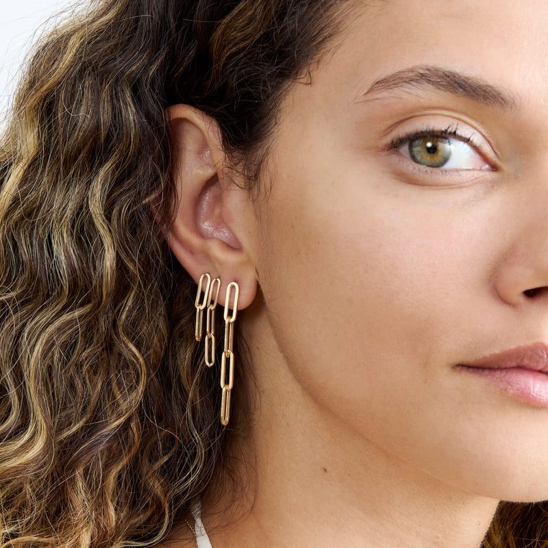 Solid Gold Paperclip Drop Earrings, Talia