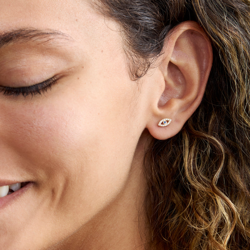 Diamond Sapphire Evil Eye Studs, Zoey