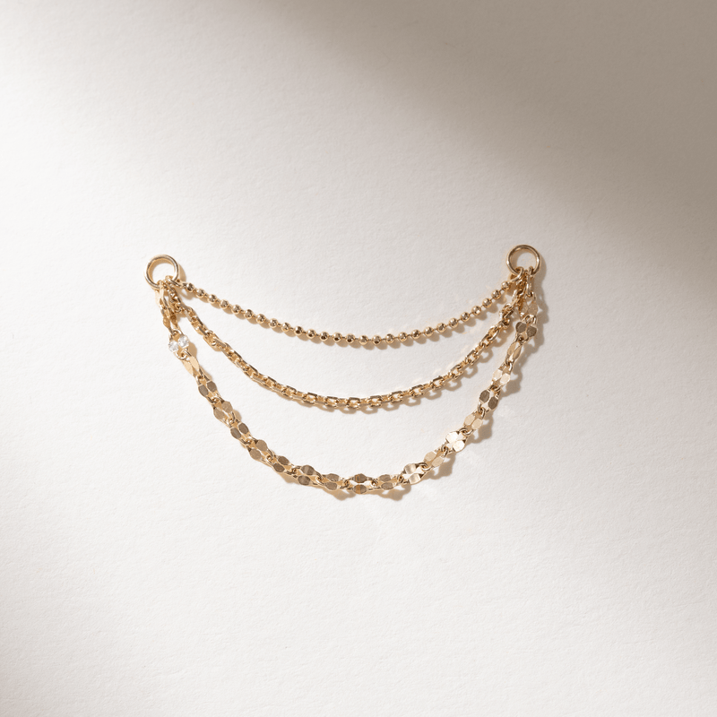 Solid Gold Triple Chain Piercing Charm, Emese