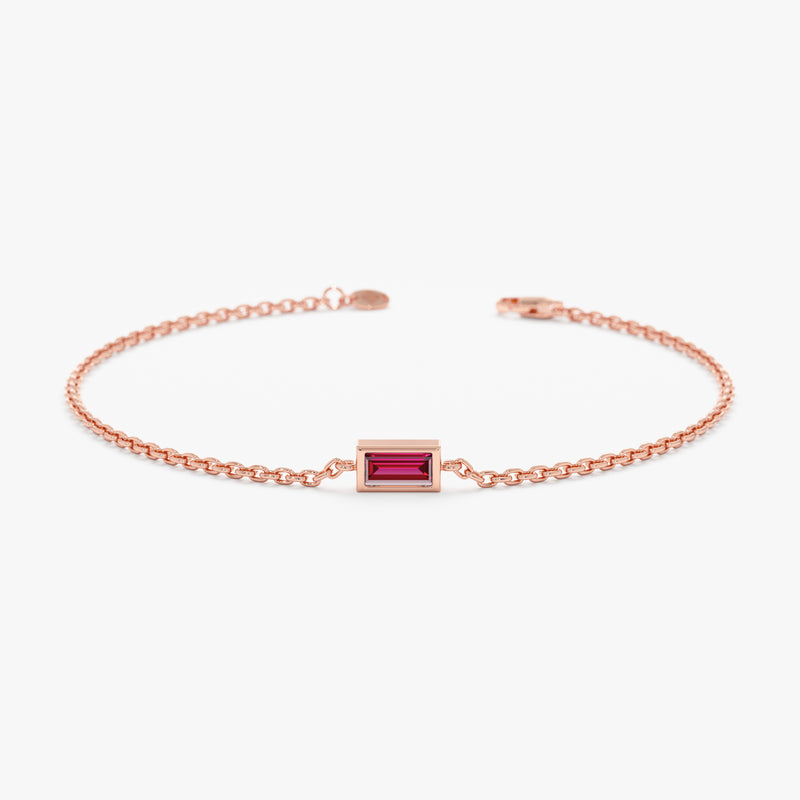 rose gold baguette ruby bracelet