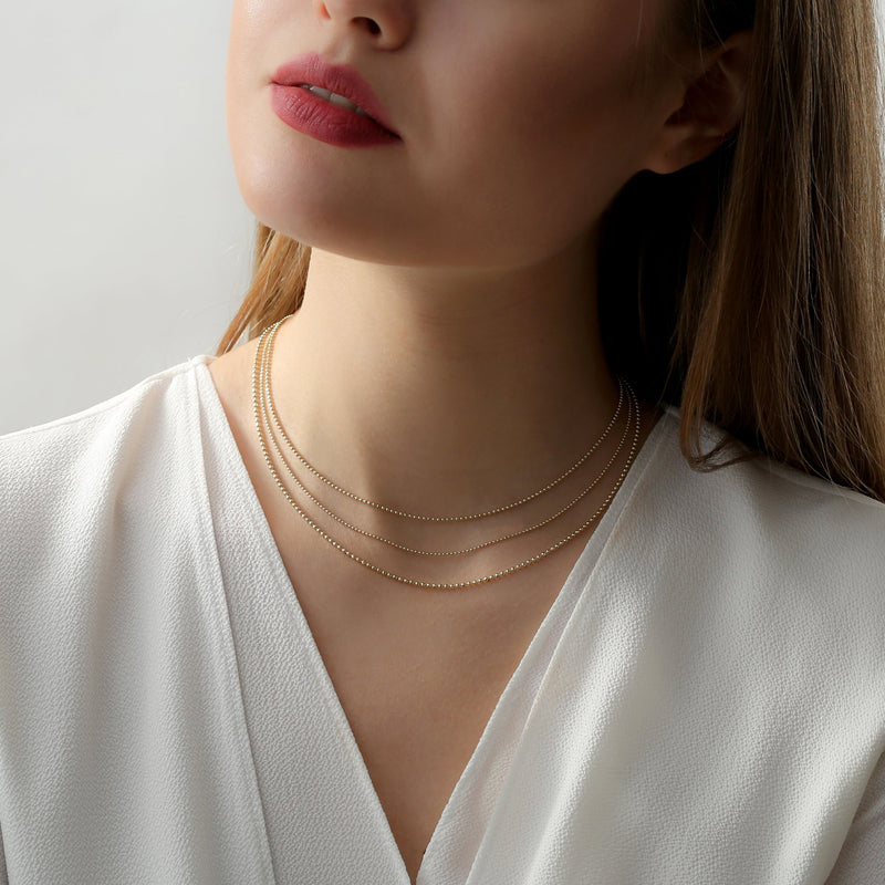 handcrafted solid 14k Yellow Gold beaded chain necklace for her