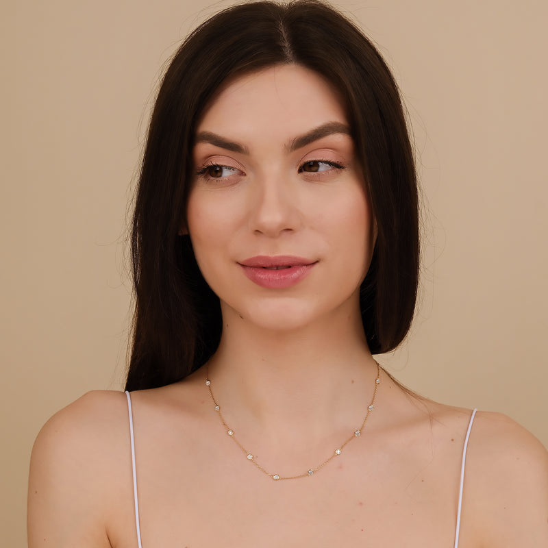 10 station diamond bezel solid gold diamond necklace 