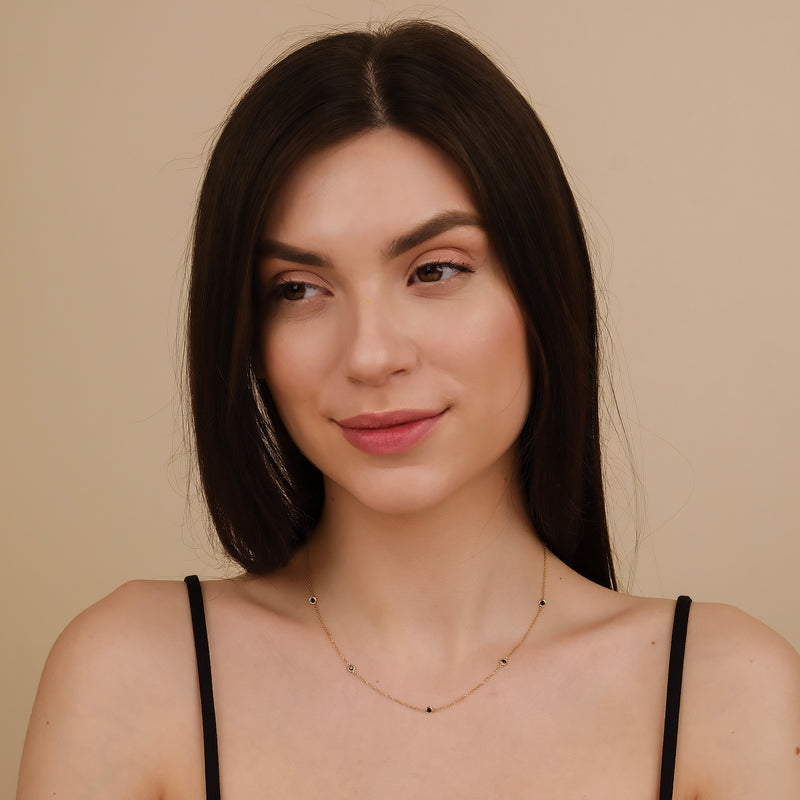 dainty solid gold necklace with black diamonds for her