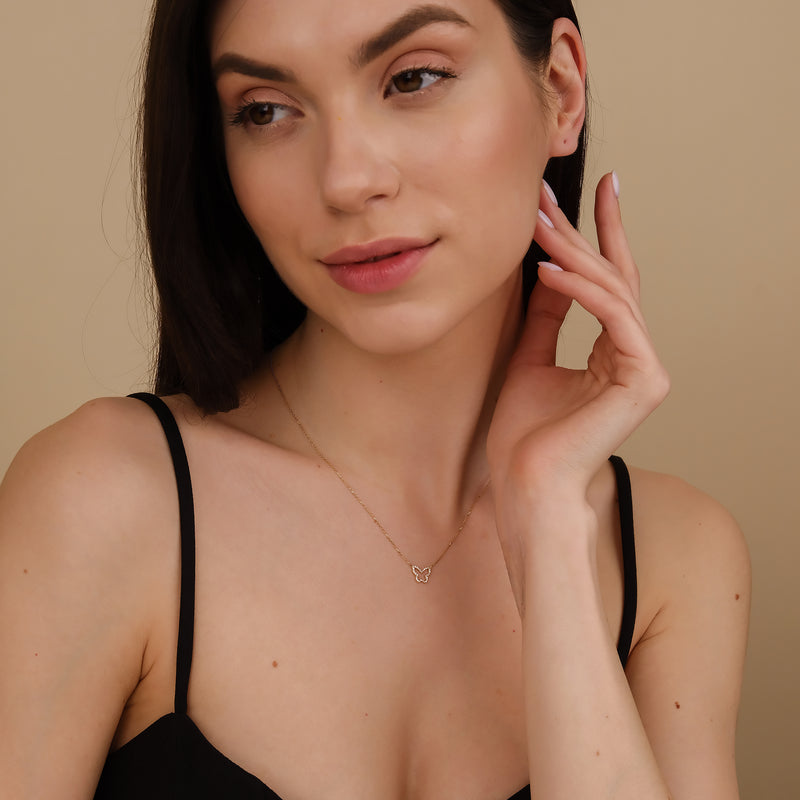 petite butterfly cut out necklace with natural diamonds for her