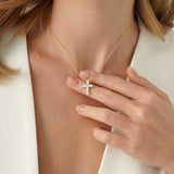 Baguette Diamond Cross Necklace, Orzellea