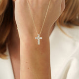 Baguette Diamond Cross Necklace, Orzellea