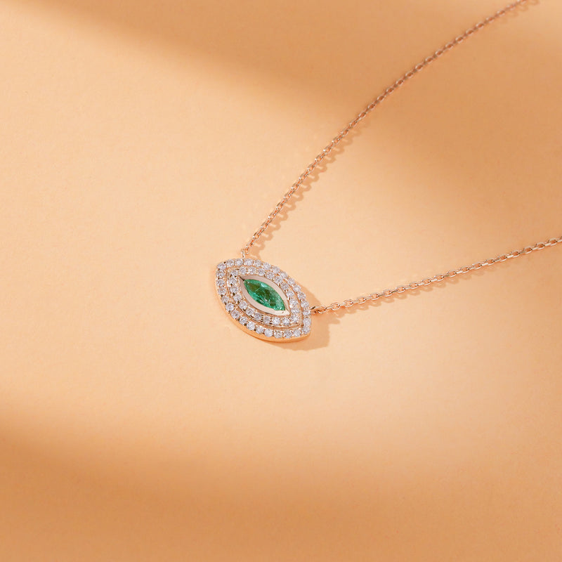 natural emerald diamond eye pendant in solid gold