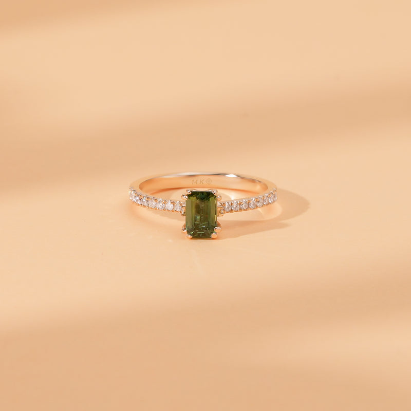 Teal Sapphire and Diamond Engagement Ring