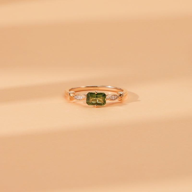 Teal Sapphire and Diamond Art Deco Ring