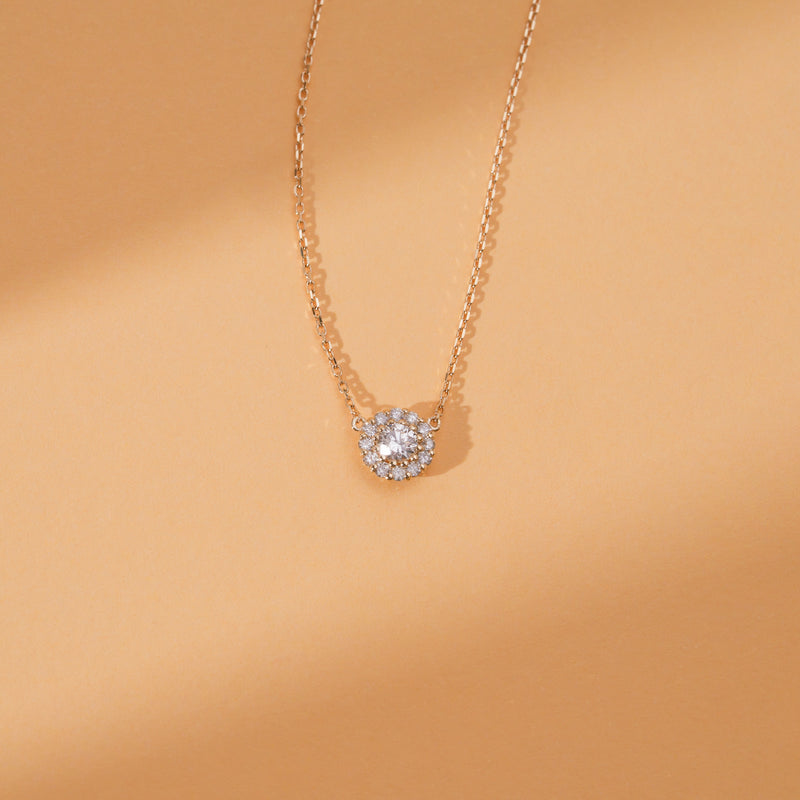 natural Diamond Halo Pendant Necklace