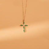 Marquise Emerald Cross pendant necklace for her in solid gold
