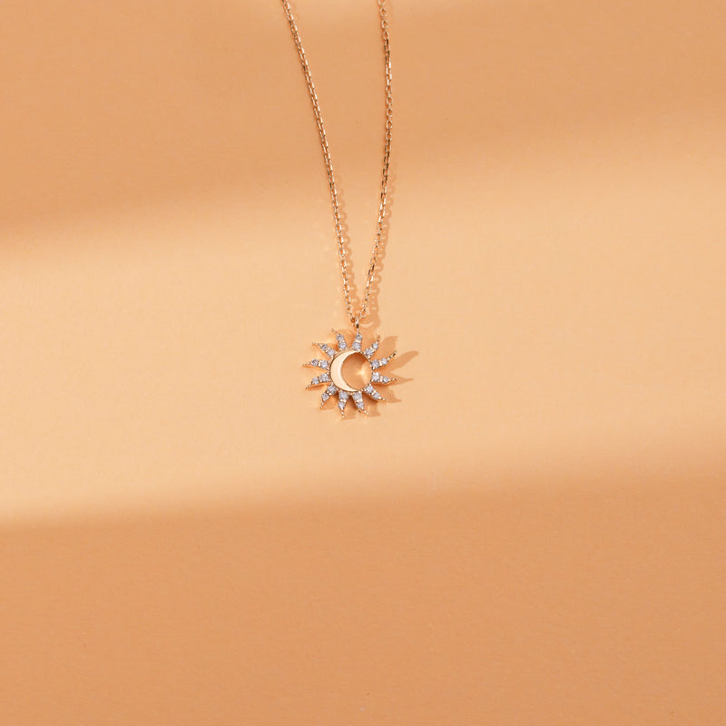 petite natural Diamond Sun and Moon Necklace