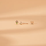 Sideview of petite marquise Emerald May birthstone with Diamonds Studs