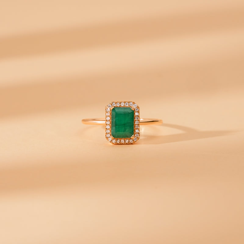 Solid Gold Natural Diamond Emerald Ring