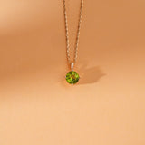 Peridot necklace, four-prong, gold, birthstone jewelry, minimalist jewelry