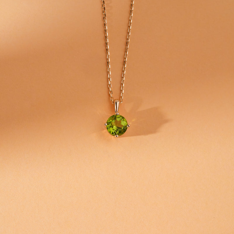 Peridot necklace, four-prong, gold, birthstone jewelry, minimalist jewelry