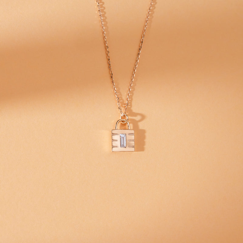 Padlock necklace with diamond, symbolizing love and commitment