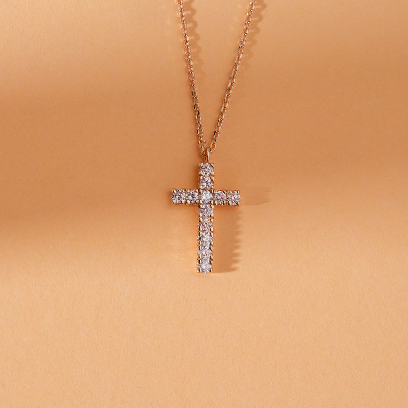 minimalist Prong Set religious Diamond Cross pendant necklace