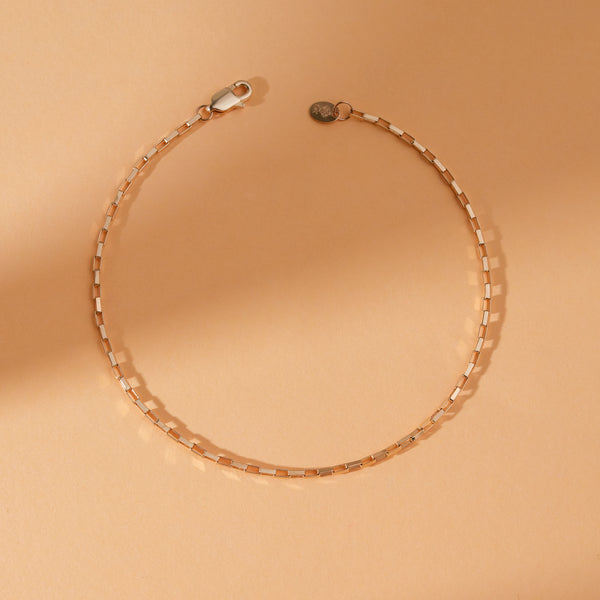 14k Gold Rectangular Box Chain Bracelet