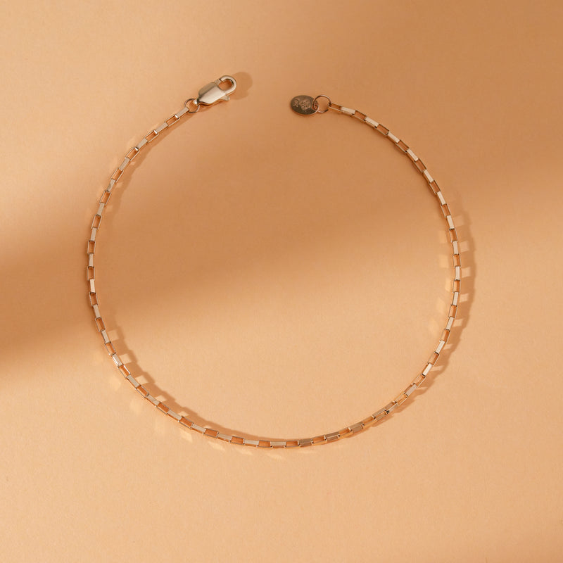 14k Gold Rectangular Box Chain Bracelet