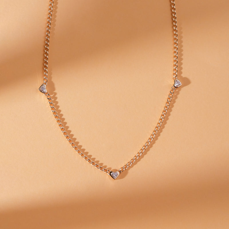 petite diamond heart station necklace in solid gold for her