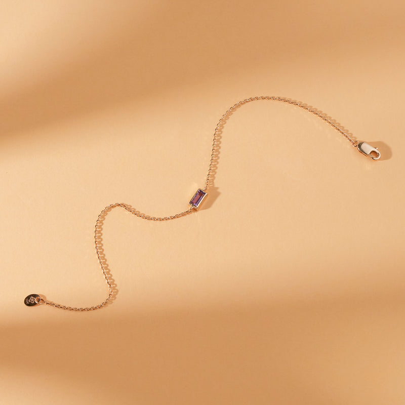 14k or 18k solid gold amethyst baguette cut bracelet