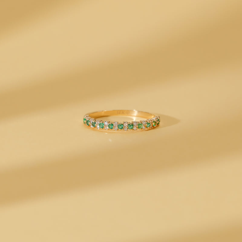 natural emerald and diamond half eternity band