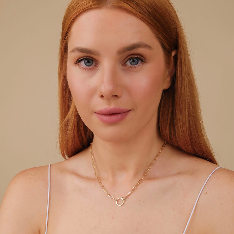 14k solid gold circle enhancer for charms paperclip necklace 