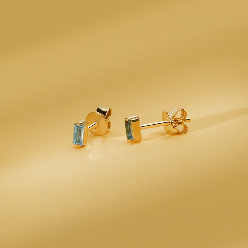 minimalistic design handmade natural blue topaz gemstone studs