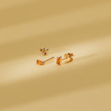 Pair of handcrafted citrine baguette stud earrings in 14k solid gold gift for her