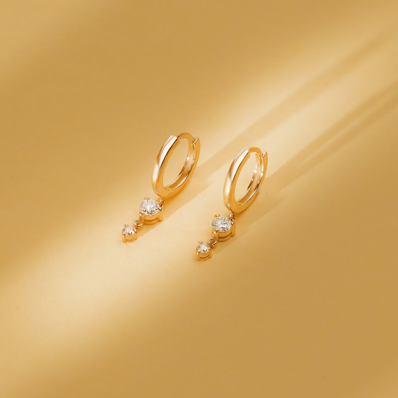 Pair of solid 14k gold hanging diamond huggies 