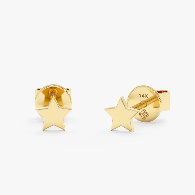 handmade pair of solid 14 gold star stud earrings