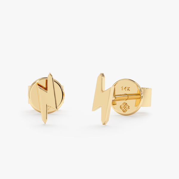 handmade pair of solid 14k gold lightning bolt stud earrings