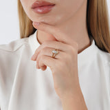 Model showcasing a Marquise Diamond Split Shank Engagement Ring, Irel, crafted in solid gold.
